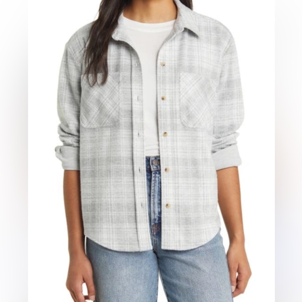 Beachlunchlounge Plaid Shirt Jacket In Blurred Grey medium
